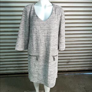 MSK black, white and silver metallic thread A Line dress with faux pockets